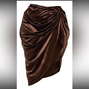 Plus Chocolate Velvet Ruched Side Midi Skirt